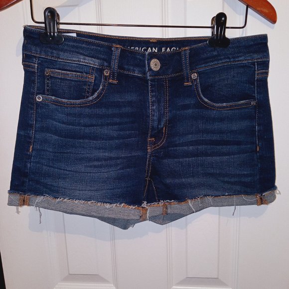 American Eagle AE Next Level Super Stretch Denim Shorts Size 8 Dark Wash - Picture 1 of 10